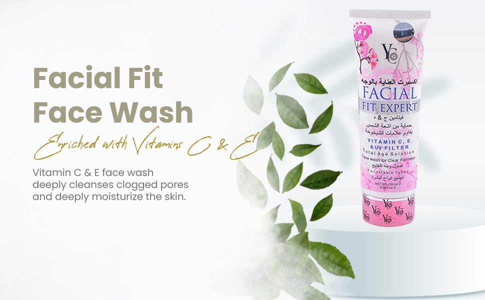Y.C Facial Fit Expert Face Wash With Vitamin C, E & UV Filter For Total Age Solution Face wash For Clear Fairness 100 ml