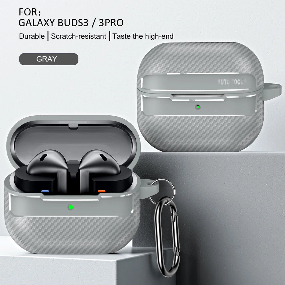 New Carbon Fiber Earphone Protective Cover For Samsung Galaxy Buds 3 / Buds 3 Pro Cover With Keychain Accessories Shockproof Bag