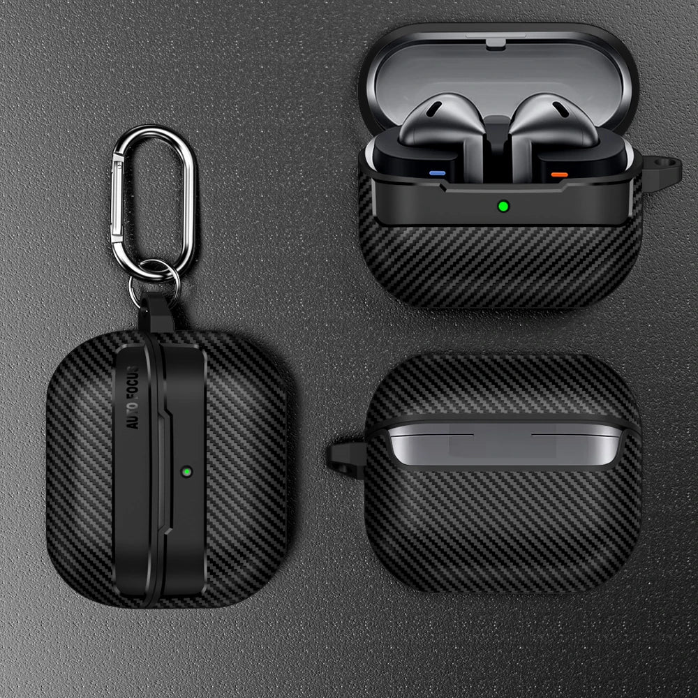 New Carbon Fiber Earphone Protective Cover For Samsung Galaxy Buds 3 / Buds 3 Pro Cover With Keychain Accessories Shockproof Bag