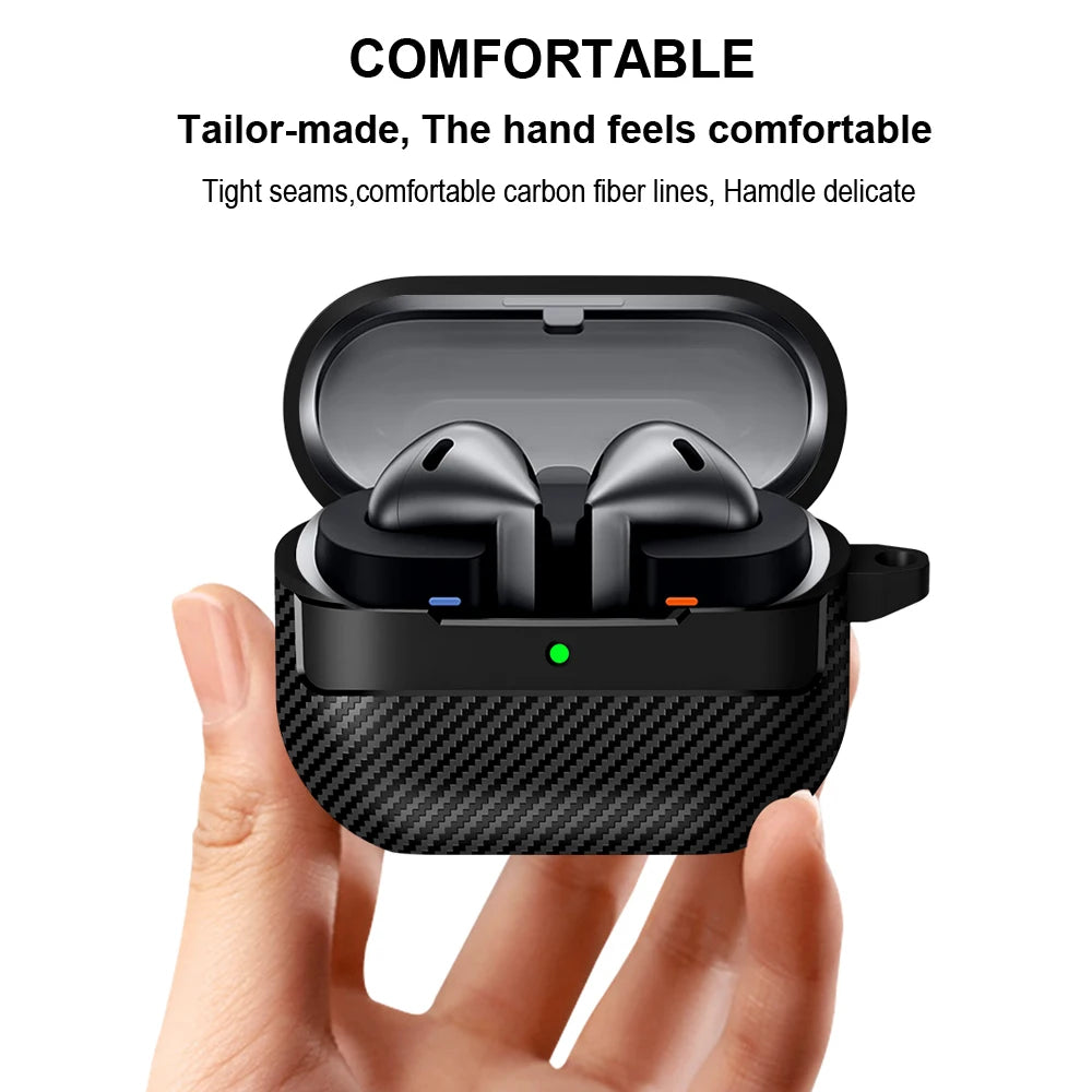 New Carbon Fiber Earphone Protective Cover For Samsung Galaxy Buds 3 / Buds 3 Pro Cover With Keychain Accessories Shockproof Bag