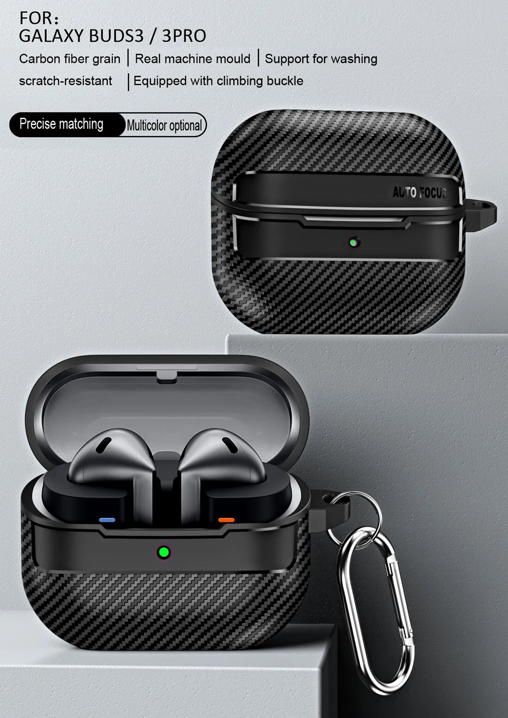 New Carbon Fiber Earphone Protective Cover For Samsung Galaxy Buds 3 / Buds 3 Pro Cover With Keychain Accessories Shockproof Bag