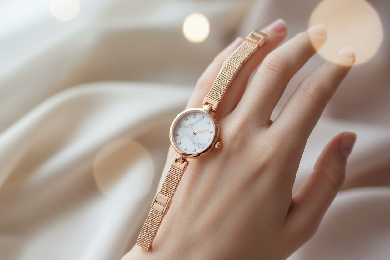 Asthetic girl hand watch