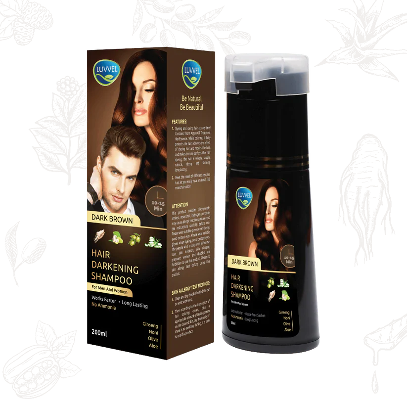 Luvvel Dark Brown Shampoo Color For Men And Women 200ml