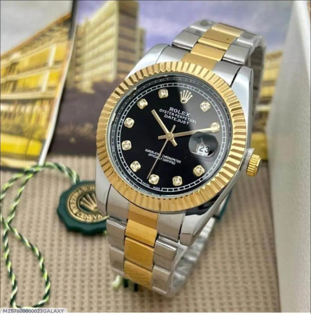 Rolex Datejust Men’s Two-Tone Watch – Black Dial with Diamond Markers | 41mm Oyster Perpetual